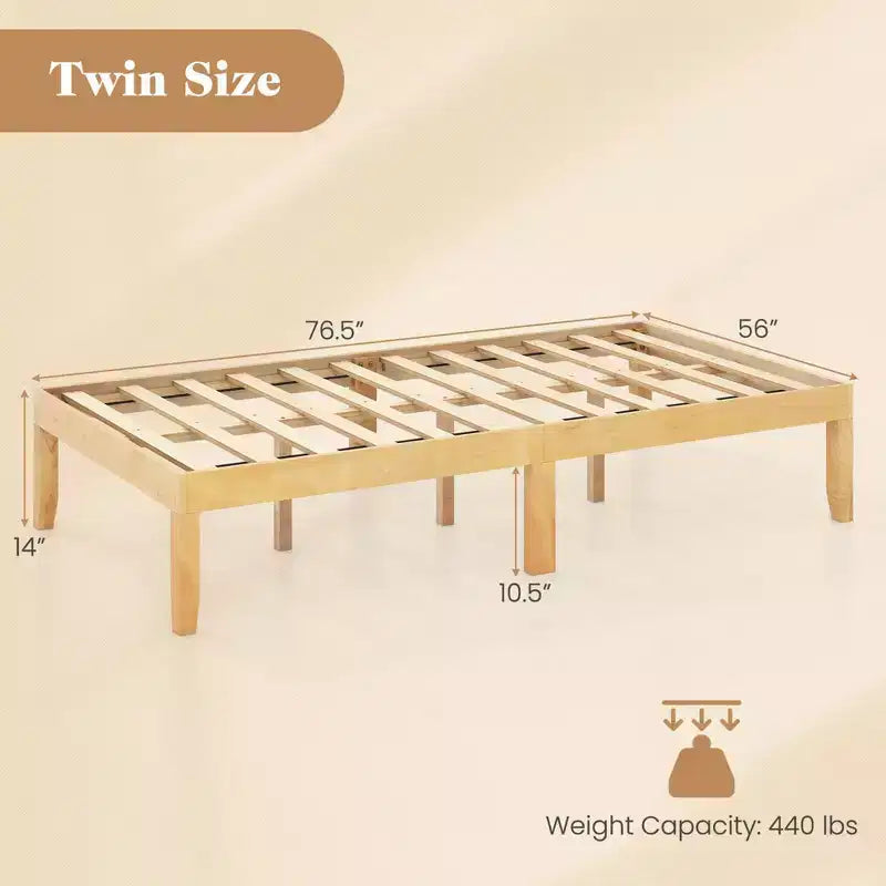 Struttura Letto a Piattaforma in Legno Matrimoniale/Queen Size da 35 cm con Gambe in Legno di Caucciù Spazio Contenitore Sottostante Beige
