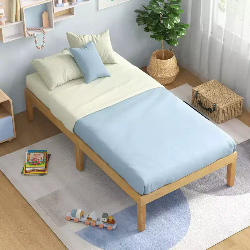Struttura Letto a Piattaforma in Legno Matrimoniale/Queen Size da 35 cm con Gambe in Legno di Caucciù Spazio Contenitore Sottostante Beige