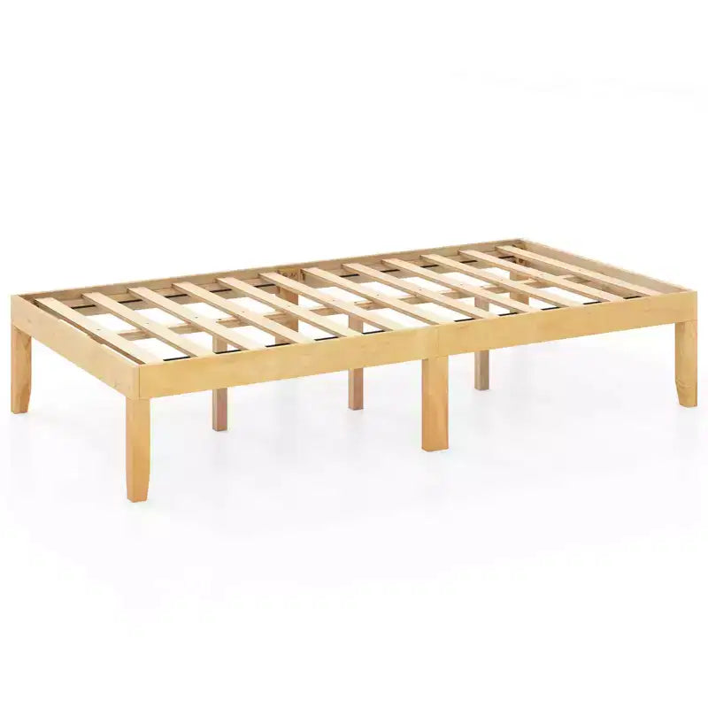 Struttura Letto a Piattaforma in Legno Matrimoniale/Queen Size da 35 cm con Gambe in Legno di Caucciù Spazio Contenitore Sottostante Beige