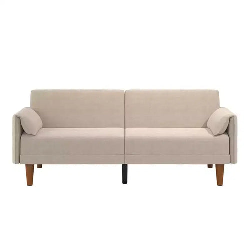 Novogratz Markham 3-Seater Futon Bed with 2 Attached Cushions, Sand Basket Weave