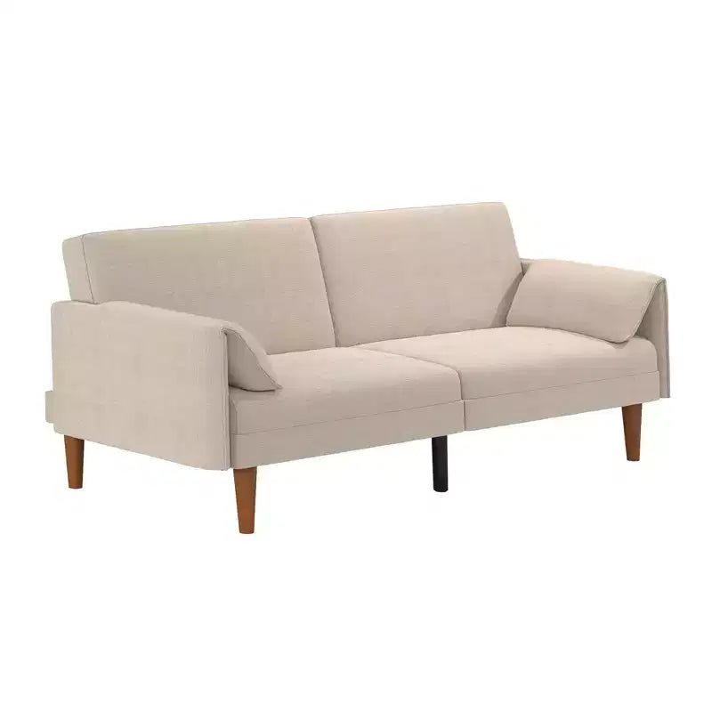 Letto futon a 3 posti con 2 cuscini integrati, tessuto a cesto color sabbia