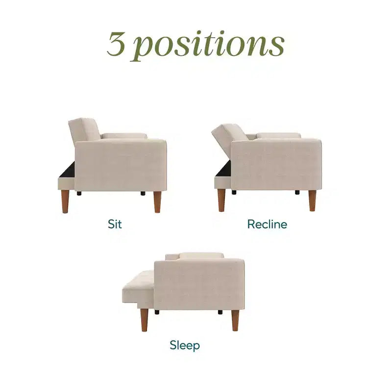 Letto futon a 3 posti con 2 cuscini integrati, tessuto a cesto color sabbia