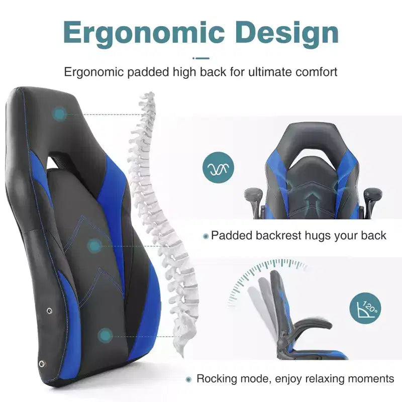 Sedia da gaming ergonomica in pelle PU con braccioli regolabili ribaltabili