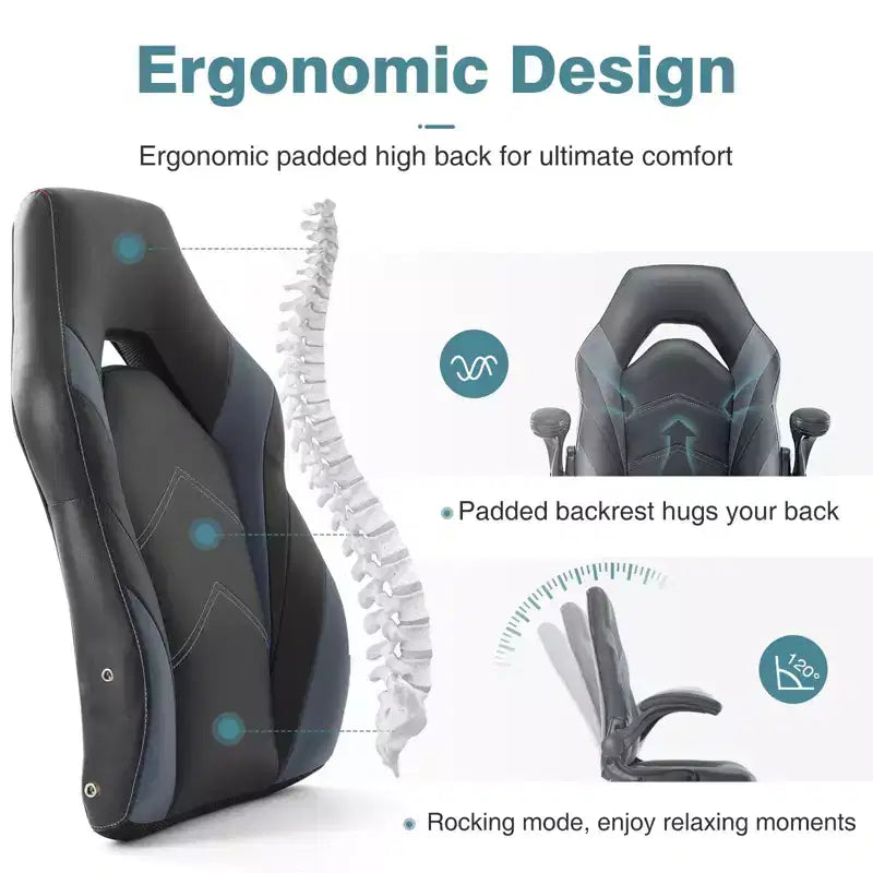 Sedia da gaming ergonomica in pelle PU con braccioli regolabili ribaltabili