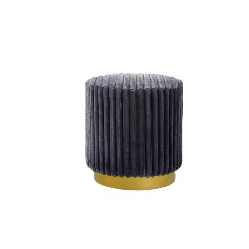Sgabello tondo d'accento da 40 cm, ottomana trapuntata in tessuto tipo pelliccia con base in acciaio inossidabile dorato, pouf con imbottitura a canali per soggiorno, camera da letto, grigio