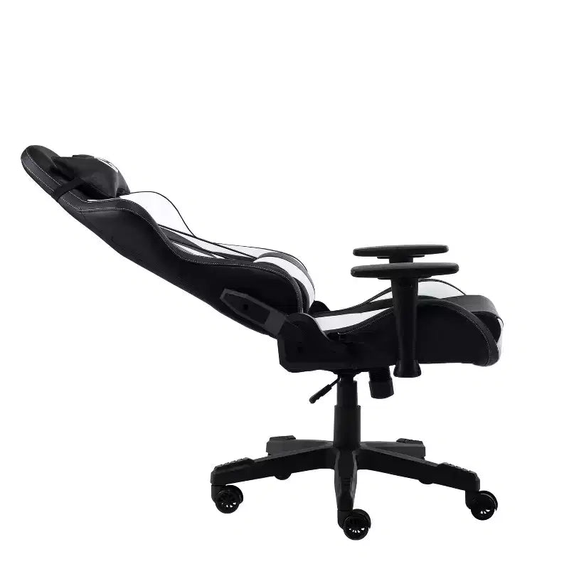 Sedia da gaming ergonomica regolabile, sedia da ufficio girevole a 360° con cuscino poggiatesta e lombare, reclinabile a 90-150°, portata massima 113 kg, bianca
