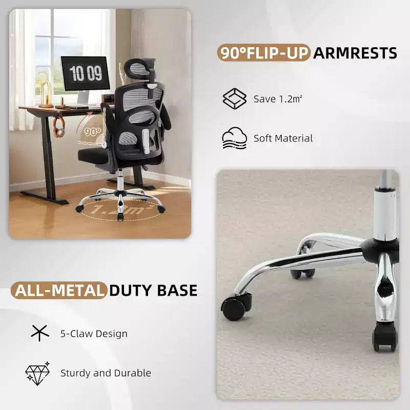 Sedia da Scrivania Ergonomica - Sedia da Ufficio in Rete con Ruote, Sedia da Gaming per Computer con Schienale Alto e Poggiatesta Regolabile, Sedia Girevole con Rotelle