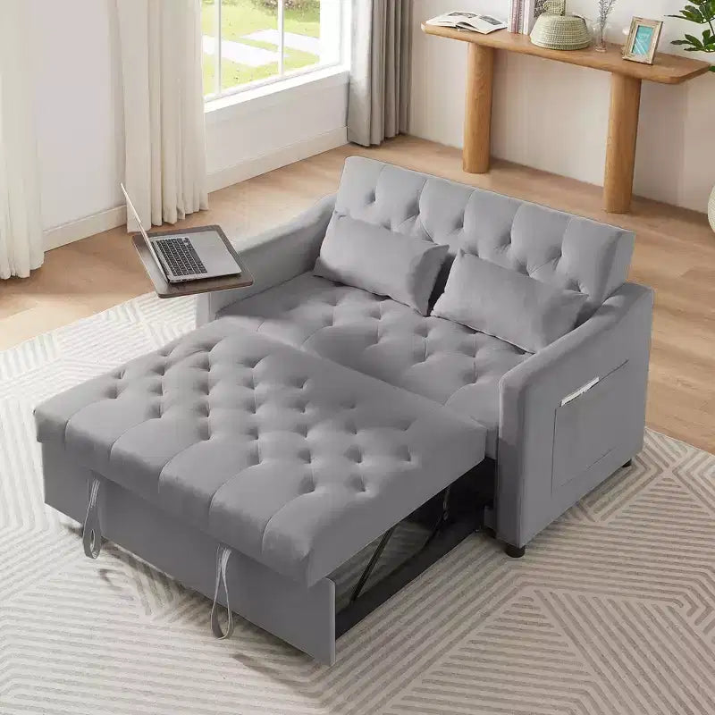 Divano Letto, Futon per Soggiorno con Tasca Laterale Schienale Regolabile Tessuto Velluto Divano Letto Estraibile Piccolo Divano a Due Posti
