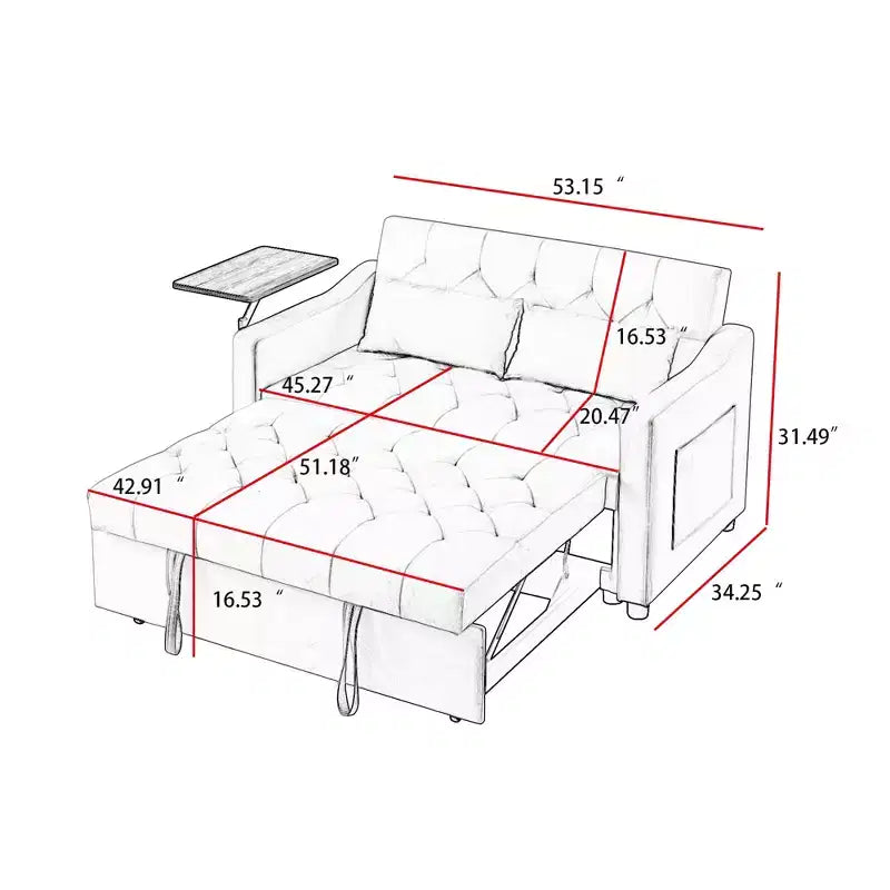 Divano Letto, Futon per Soggiorno con Tasca Laterale Schienale Regolabile Tessuto Velluto Divano Letto Estraibile Piccolo Divano a Due Posti