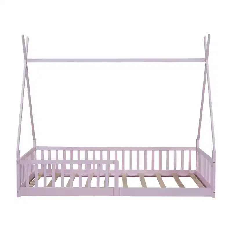 Struttura letto a tenda formato singolo con sponde protettive e recinzione, lettino a casetta in legno per sala giochi e camera da letto