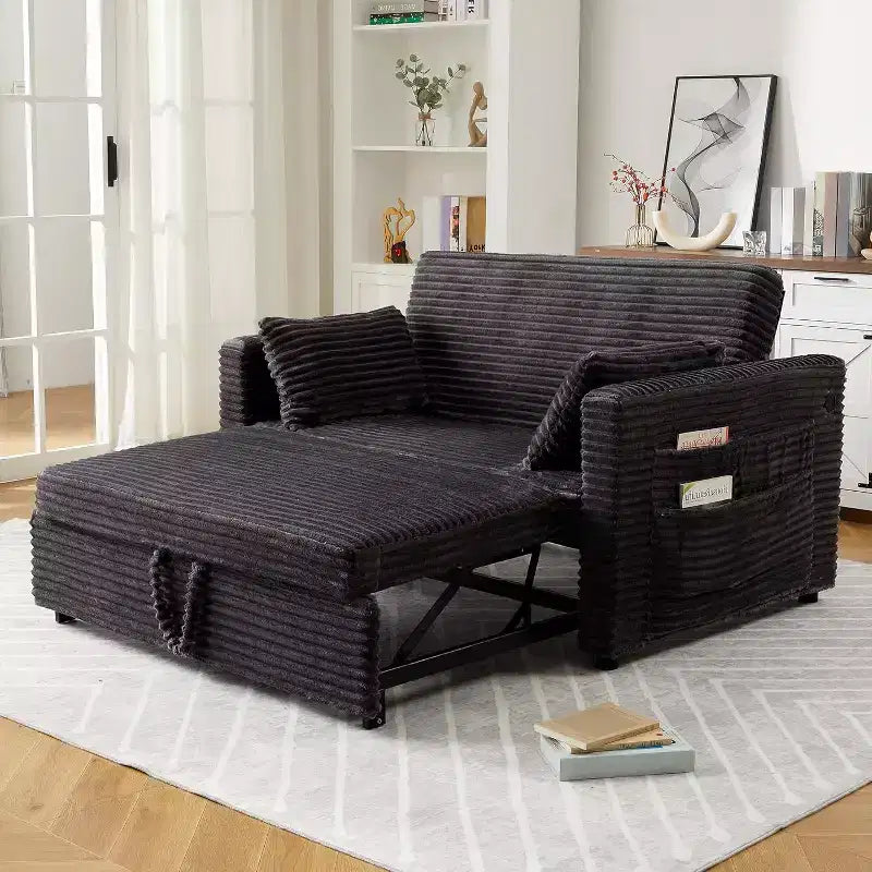 Divano Letto Loveseat, Divano Letto Estraibile con Porte di Ricarica e Tasche Laterali, Divano in Velluto a Coste con Schienale Regolabile per Soggiorno, Camera da Letto