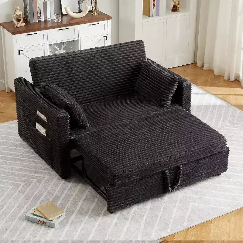 Divano Letto Loveseat, Divano Letto Estraibile con Porte di Ricarica e Tasche Laterali, Divano in Velluto a Coste con Schienale Regolabile per Soggiorno, Camera da Letto