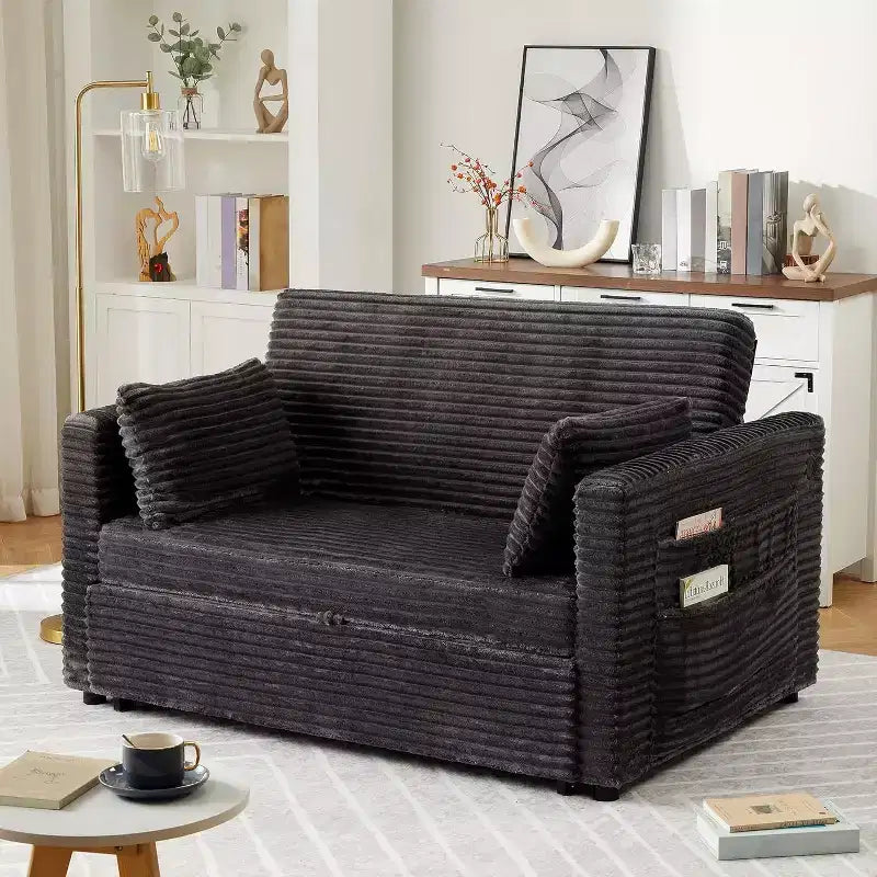 Divano Letto Loveseat, Divano Letto Estraibile con Porte di Ricarica e Tasche Laterali, Divano in Velluto a Coste con Schienale Regolabile per Soggiorno, Camera da Letto