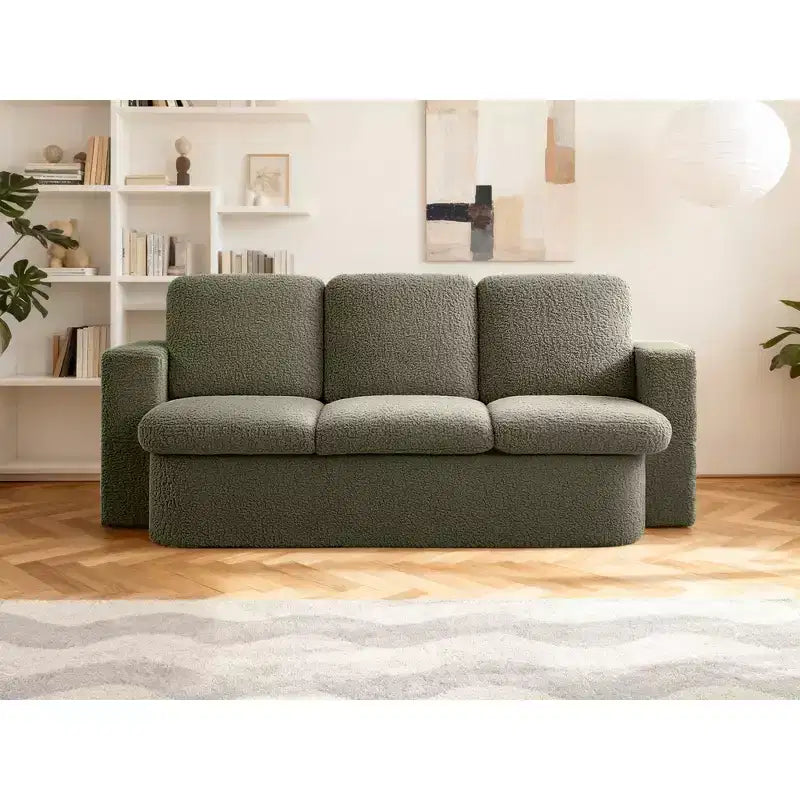 Divano Letto Pieghevole a 3 Posti, Divano con Cuscini in Memory Foam, Materasso in Schiuma ad Alta Densità per Soggiorno, Verde Menta