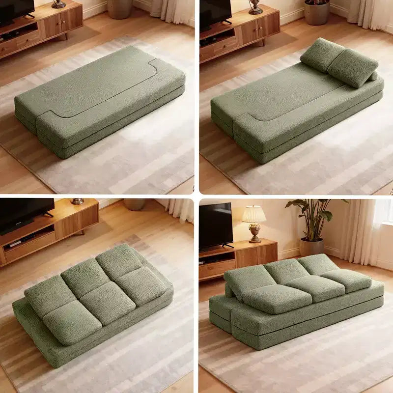 Divano Letto Pieghevole a 3 Posti, Divano con Cuscini in Memory Foam, Materasso in Schiuma ad Alta Densità per Soggiorno, Verde Menta