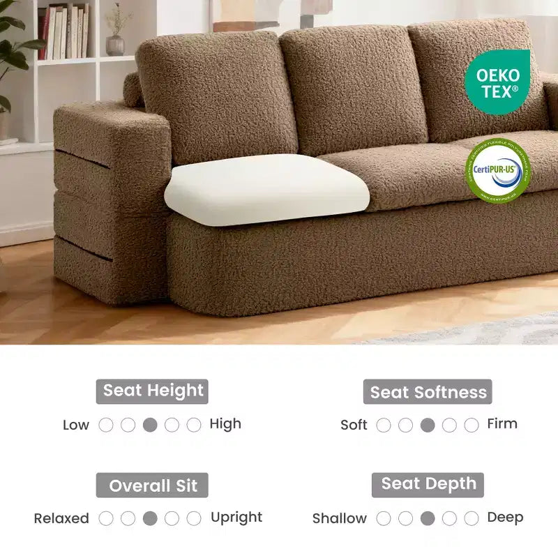 Divano Letto Pieghevole 3 Posti, Divano Letto in Memory Foam con Cuscini, Materasso in Schiuma ad Alta Densità per Soggiorno, Marrone