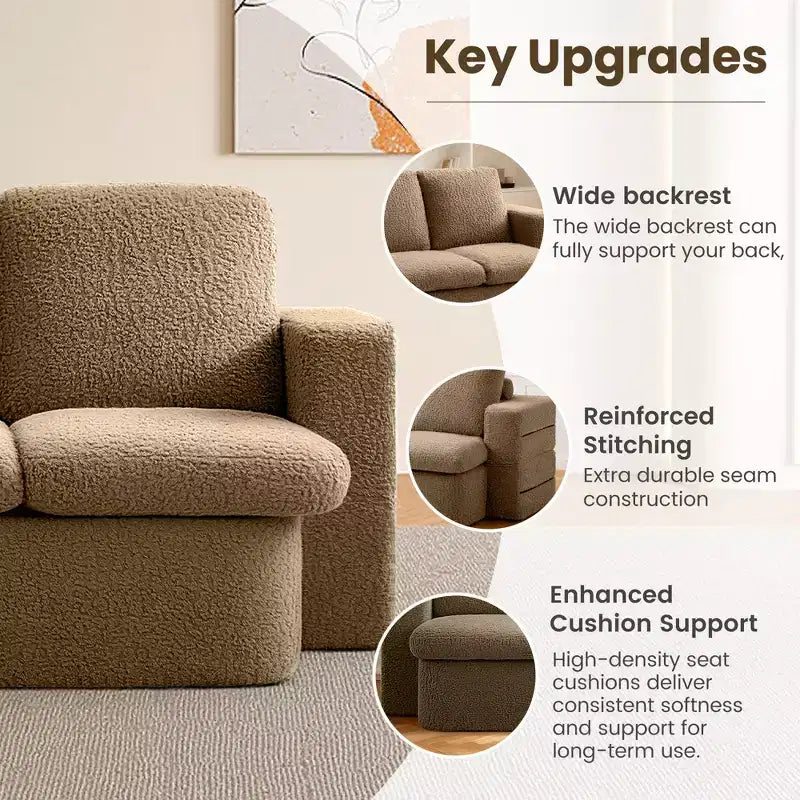 Divano Letto Pieghevole 3 Posti, Divano Letto in Memory Foam con Cuscini, Materasso in Schiuma ad Alta Densità per Soggiorno, Marrone