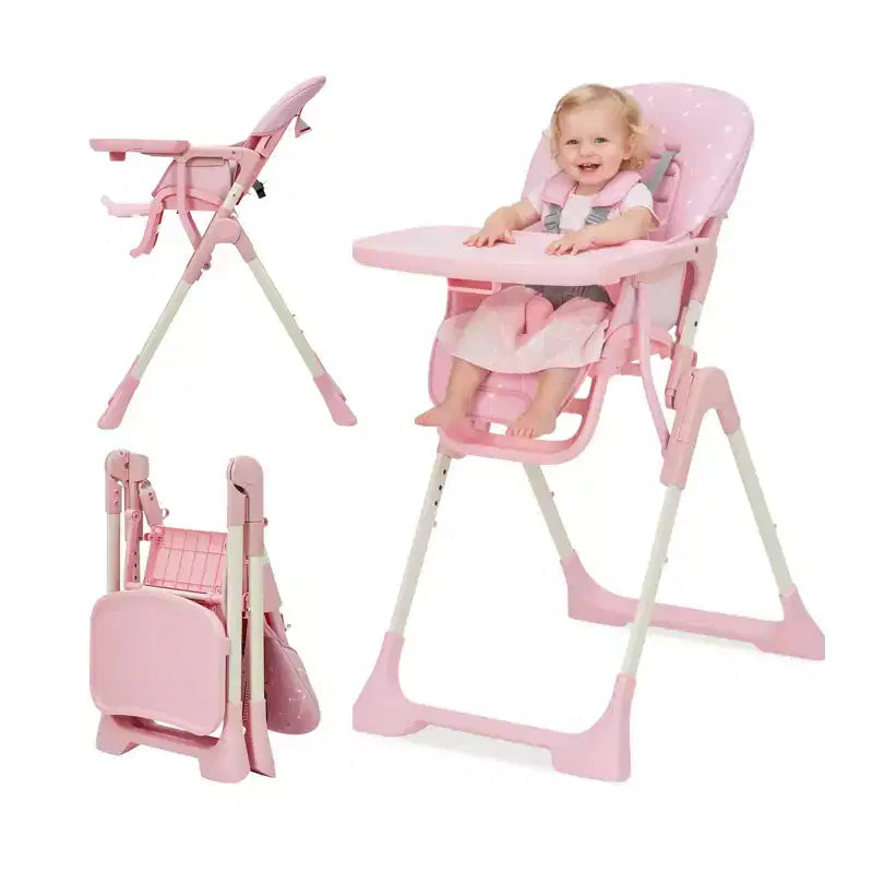 Seggiolone per neonati, Seggiolone pieghevole per neonati e bambini piccoli, Altezza/Schienale/Poggiapiedi regolabili, Vassoio rimovibile
