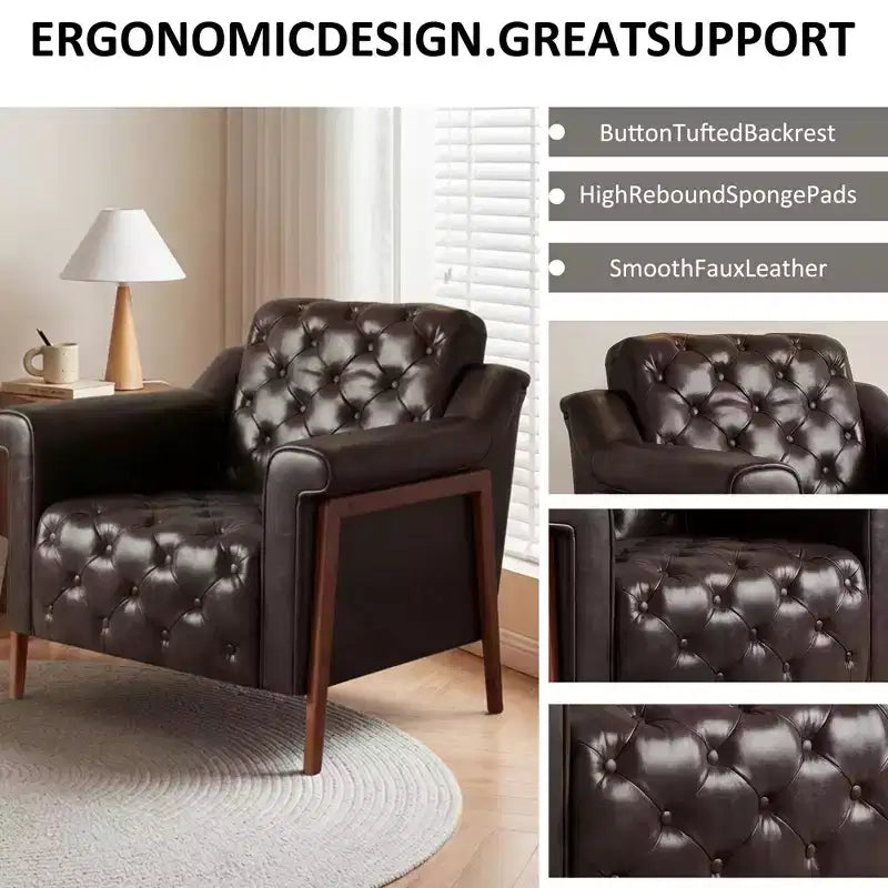 Poltrona Accent Comoda in Pelle PU, Sedie Moderne da Soggiorno, Sedia da Ufficio/Lettura Mid-Century, Divano Singolo, Poltrona per Camera da Letto, Appartamento