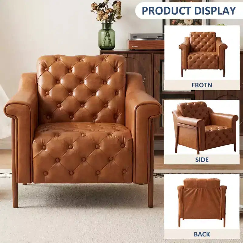 Poltrona Accent Comoda in Pelle PU, Sedie Moderne da Soggiorno, Sedia da Ufficio/Lettura Mid-Century, Divano Singolo, Poltrona per Camera da Letto, Appartamento