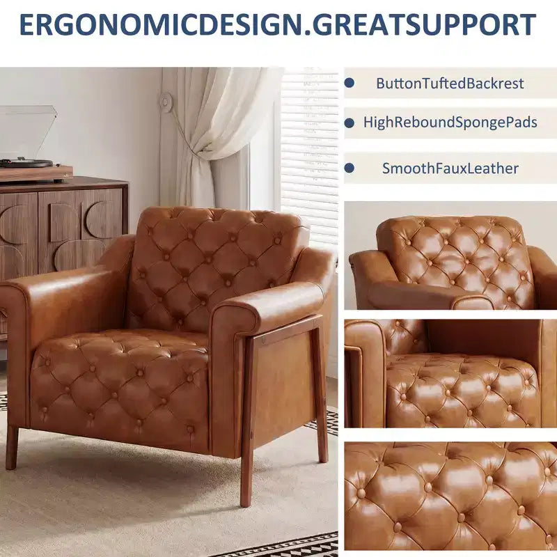Poltrona Accent Comoda in Pelle PU, Sedie Moderne da Soggiorno, Sedia da Ufficio/Lettura Mid-Century, Divano Singolo, Poltrona per Camera da Letto, Appartamento