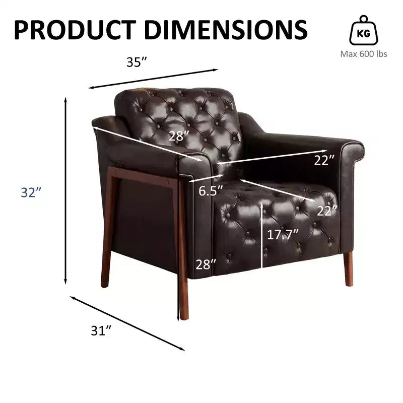Poltrona Accent Comoda in Pelle PU, Sedie Moderne da Soggiorno, Sedia da Ufficio/Lettura Mid-Century, Divano Singolo, Poltrona per Camera da Letto, Appartamento