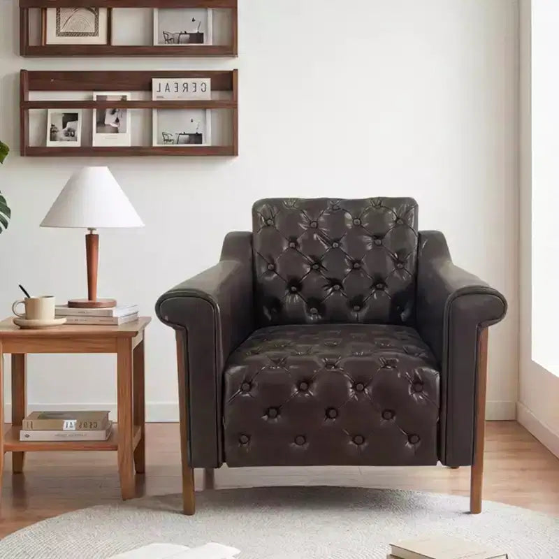 Poltrona Accent Comoda in Pelle PU, Sedie Moderne da Soggiorno, Sedia da Ufficio/Lettura Mid-Century, Divano Singolo, Poltrona per Camera da Letto, Appartamento