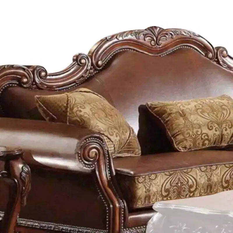 Divano da 89" in similpelle marrone/ciniglia/rovere ciliegio