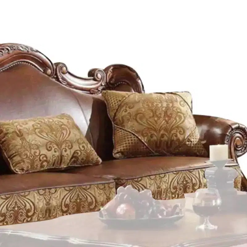 Divano da 89" in similpelle marrone/ciniglia/rovere ciliegio