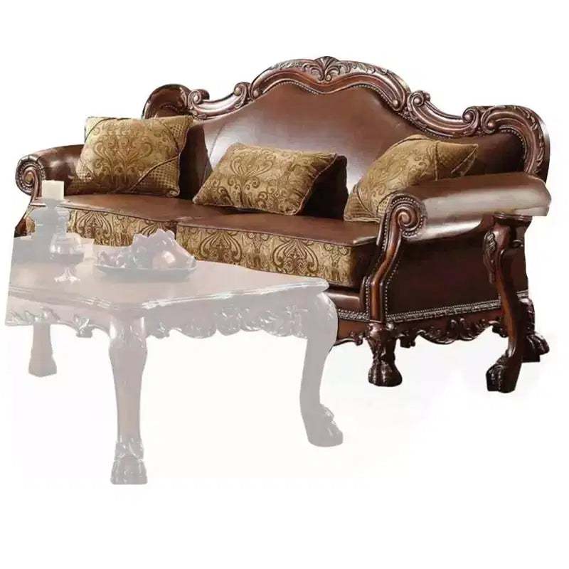 Divano da 89" in similpelle marrone/ciniglia/rovere ciliegio