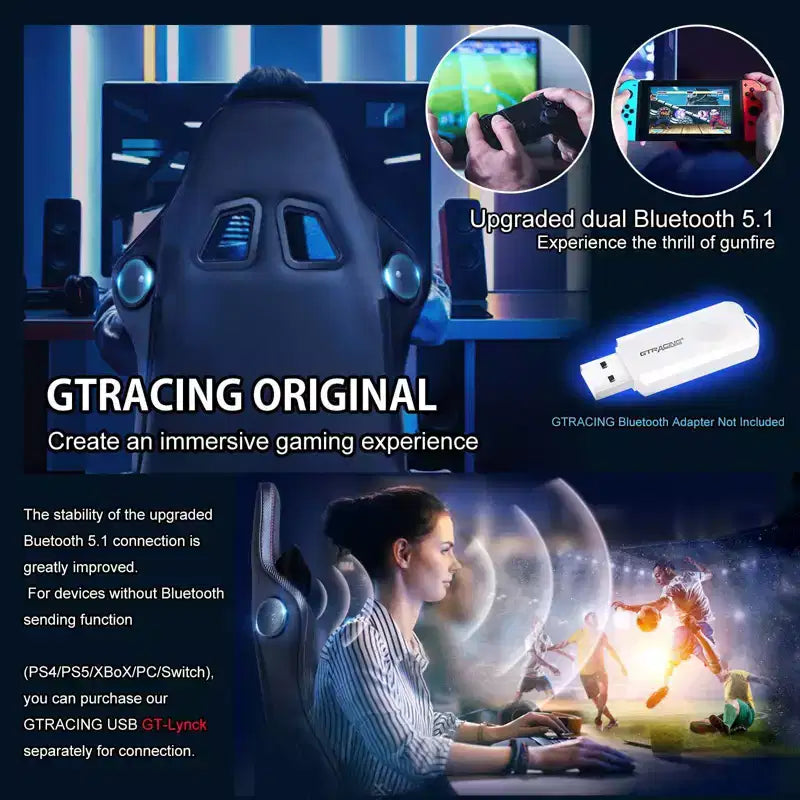 Sedia da gaming con altoparlanti Bluetooth, sedia da ufficio in PU con schienale alto, nera