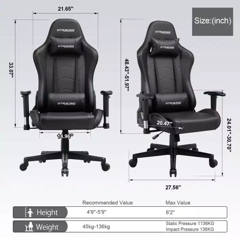 Sedia da gaming con altoparlanti Bluetooth, sedia da ufficio in PU con schienale alto, nera