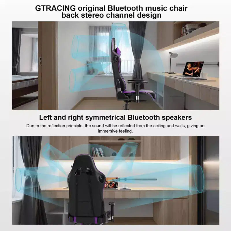 Sedia da gaming con altoparlanti Bluetooth, sedia da ufficio in PU con schienale alto, viola