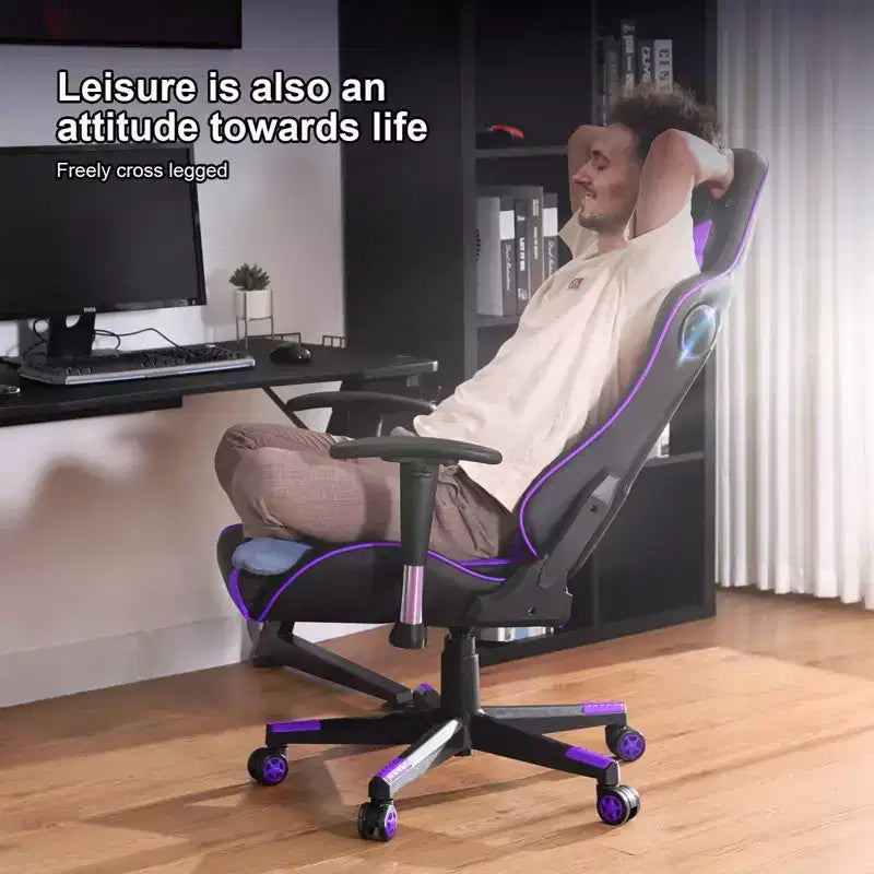 Sedia da gaming con altoparlanti Bluetooth, sedia da ufficio in PU con schienale alto, viola